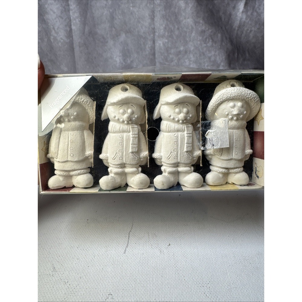 Vintage 4pc Snowman ceramic bisque air freshener, ornaments. ready to paint! NIP